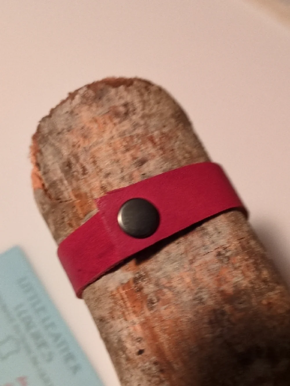 Handmade Red Genuine Leather Snap Bracelet with Gold Pinwheel Accent - Picture 3 of 6